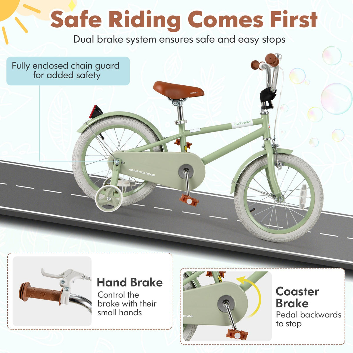 Kids Bike with Adjustable Handlebar and Saddle Green-16 Inches view 7