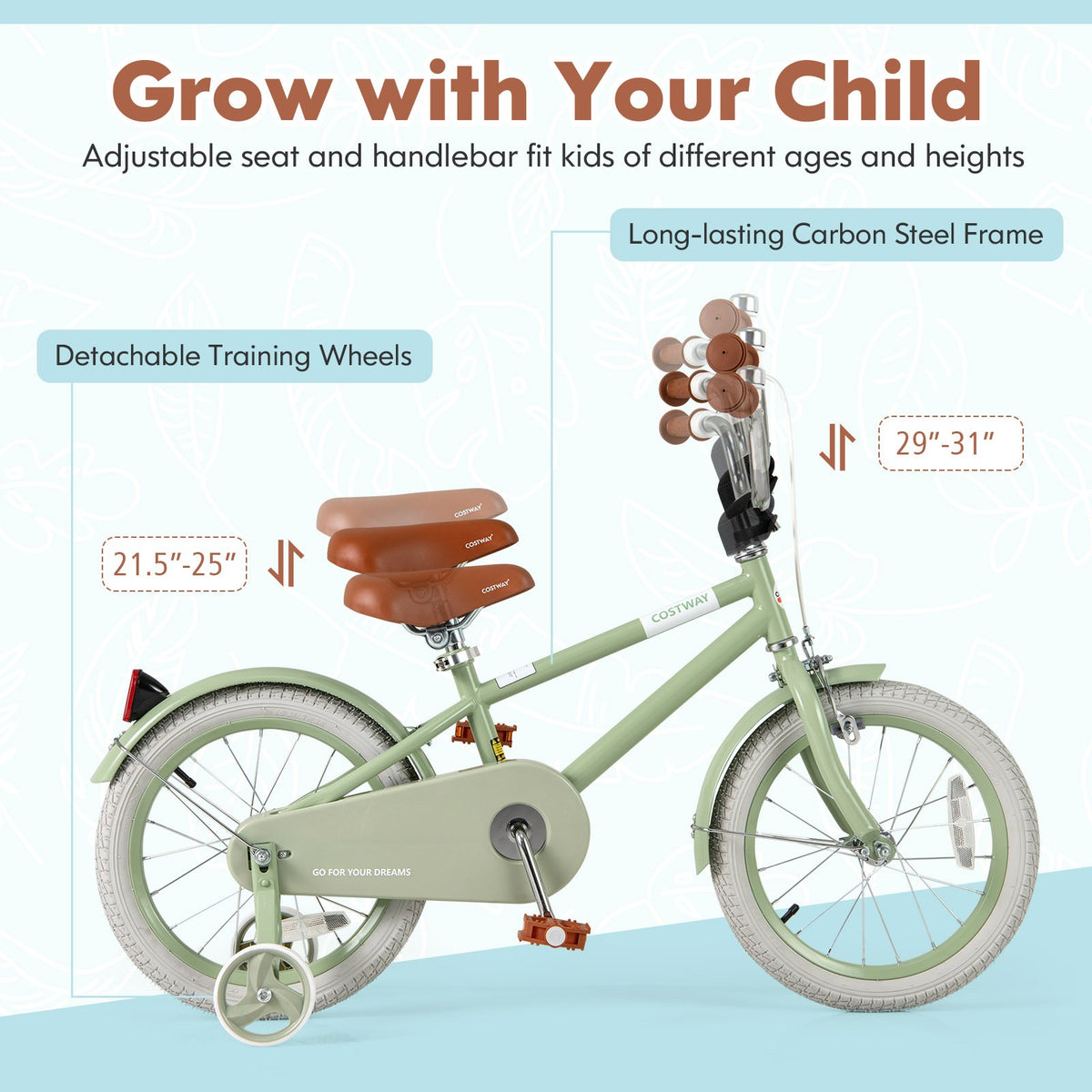 Kids Bike with Adjustable Handlebar and Saddle Green-16 Inches view 8