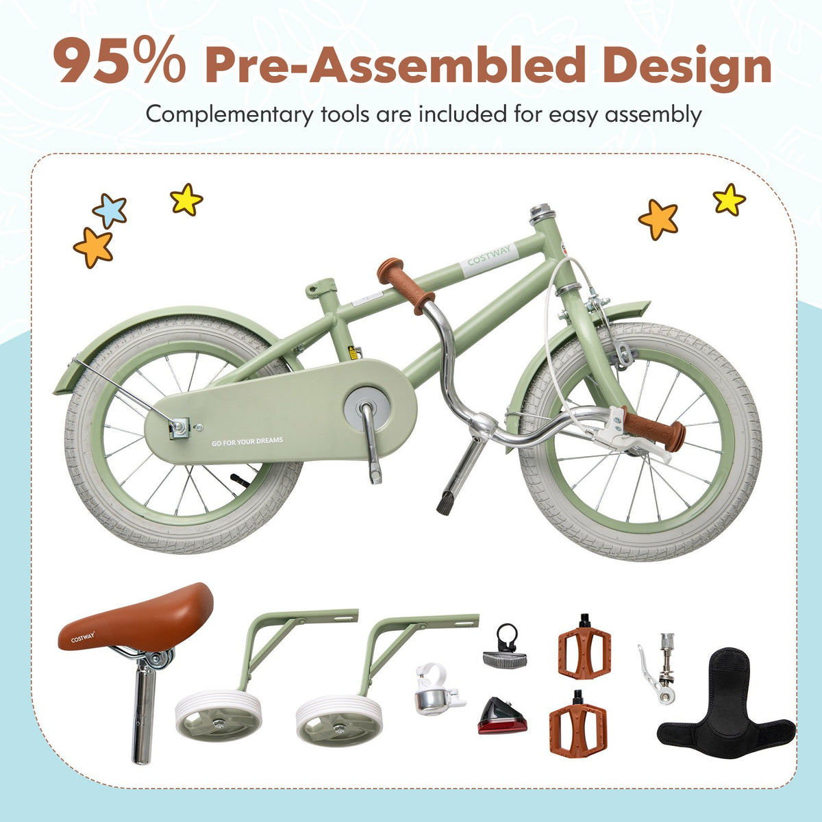 Kids Bike with Adjustable Handlebar and Saddle Green-16 Inches view 9