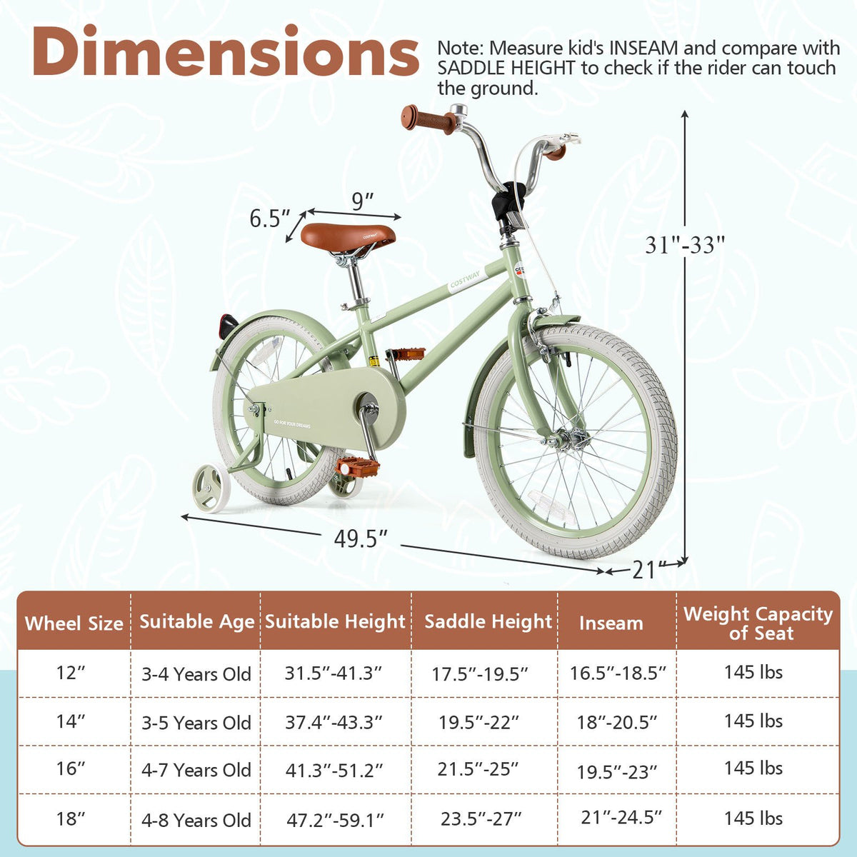Kids Bike with Adjustable Handlebar and Saddle Green-18 Inches view 4