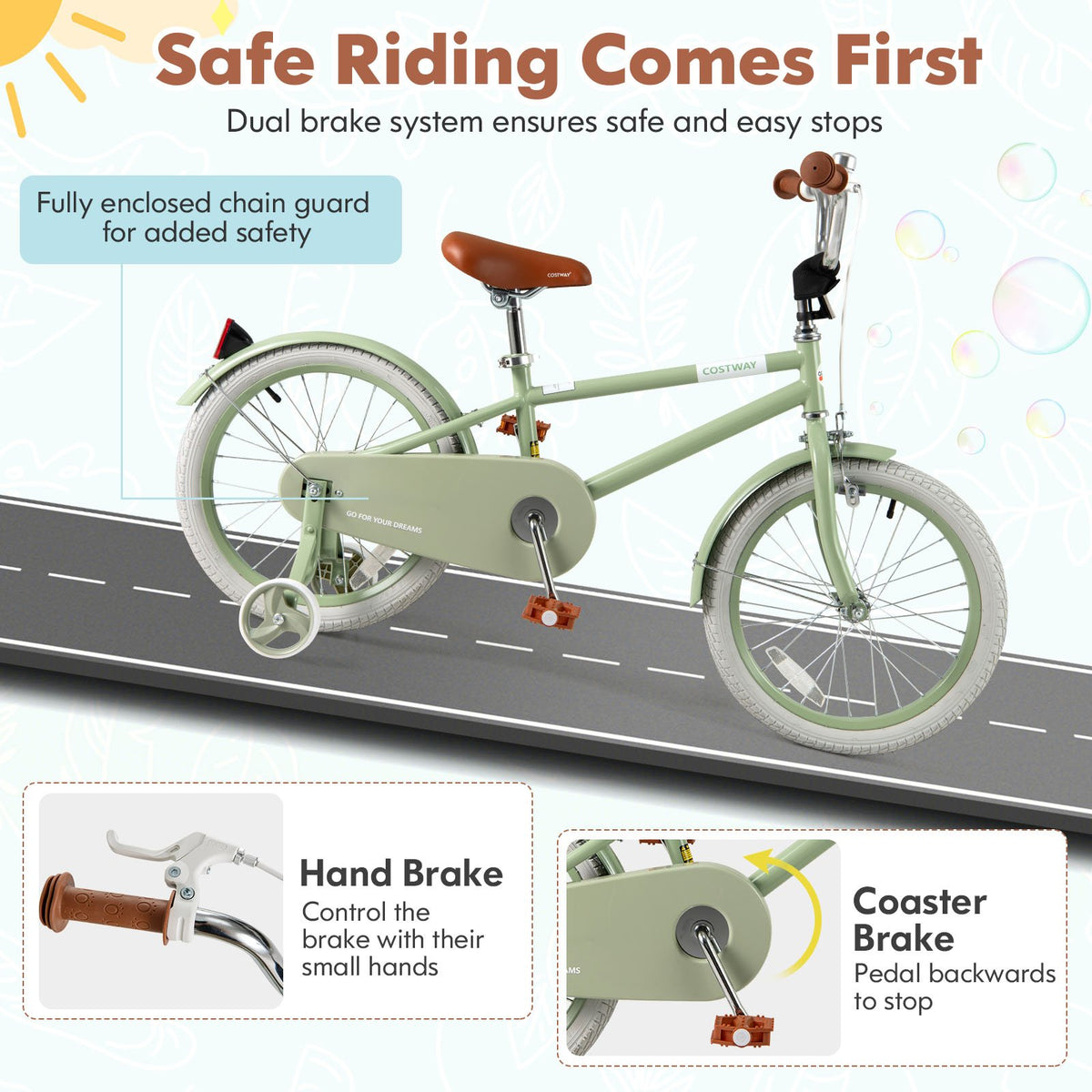 Kids Bike with Adjustable Handlebar and Saddle Green-18 Inches view 8