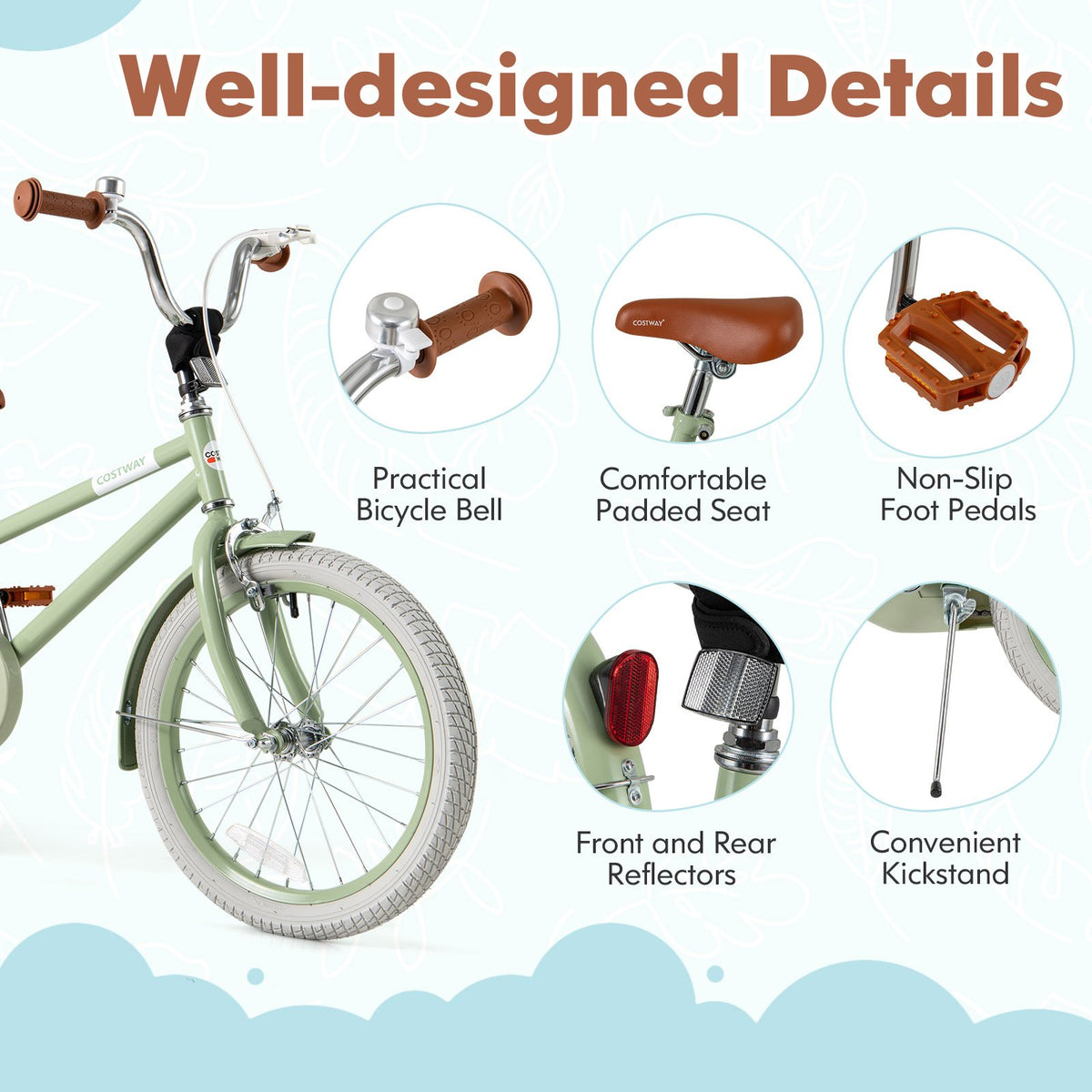 Kids Bike with Adjustable Handlebar and Saddle Green-18 Inches view 9