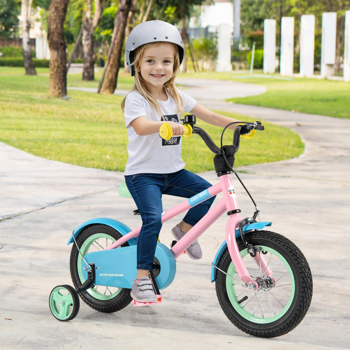 Kids Bike with Adjustable Handlebar and Saddle Pink-12 Inches view 3