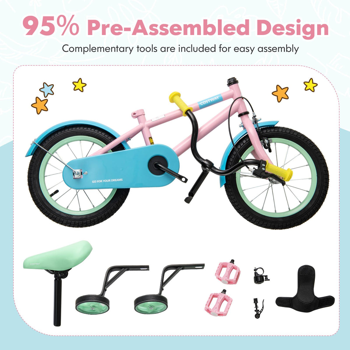Kids Bike with Adjustable Handlebar and Saddle Pink-12 Inches view 6