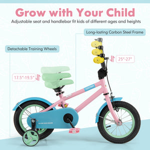 Kids Bike with Adjustable Handlebar and Saddle Pink-12 Inches view 7