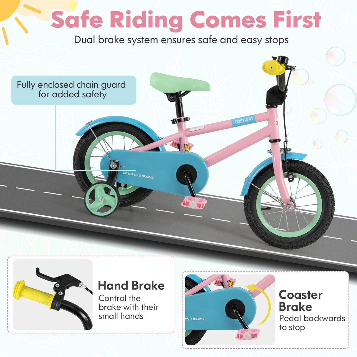 Kids Bike with Adjustable Handlebar and Saddle Pink-12 Inches view 8