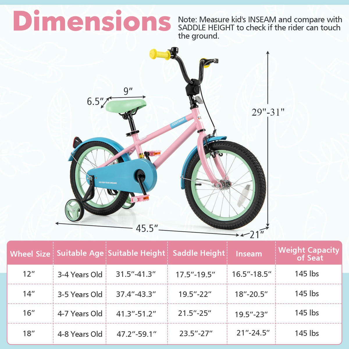 Kids Bike with Adjustable Handlebar and Saddle Pink-16 Inches view 4