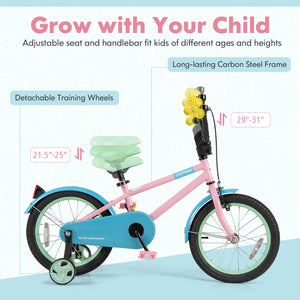 Kids Bike with Adjustable Handlebar and Saddle Pink-16 Inches view 5
