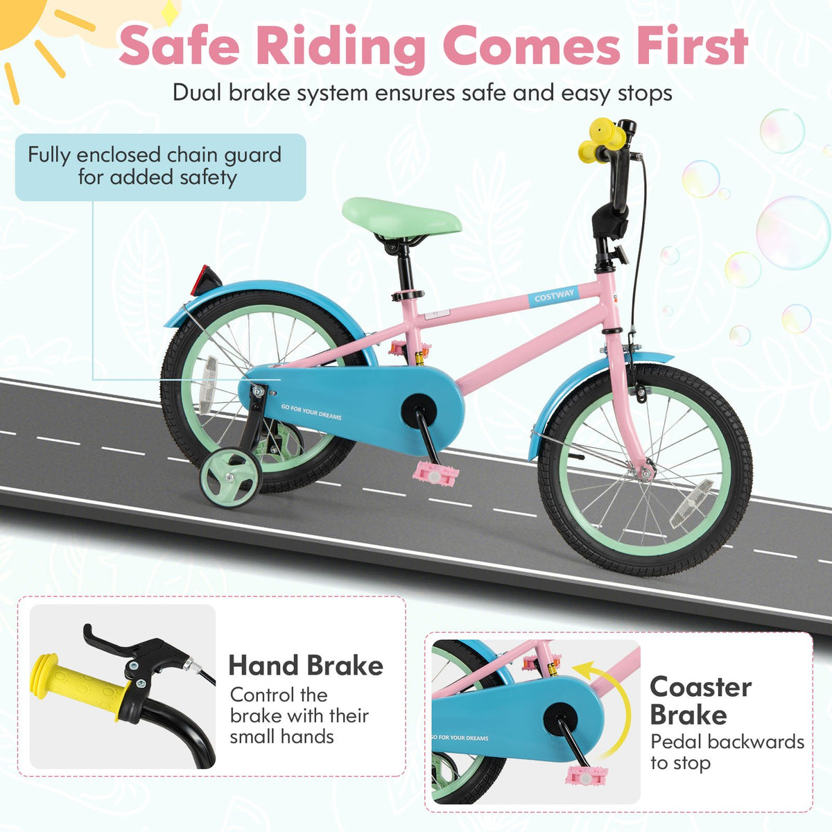 Kids Bike with Adjustable Handlebar and Saddle Pink-16 Inches view 6