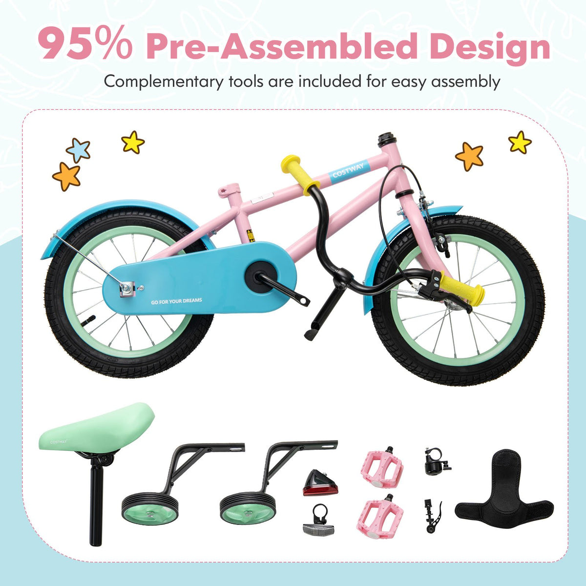 Kids Bike with Adjustable Handlebar and Saddle Pink-16 Inches view 9