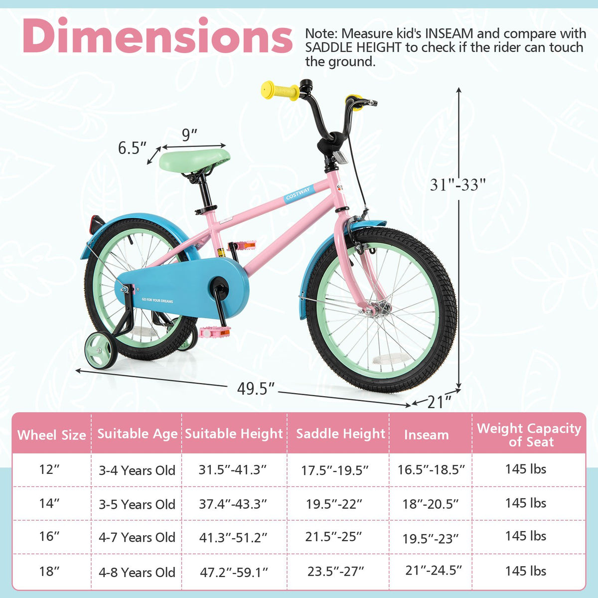 Kids Bike with Adjustable Handlebar and Saddle Pink-18 Inches view 4
