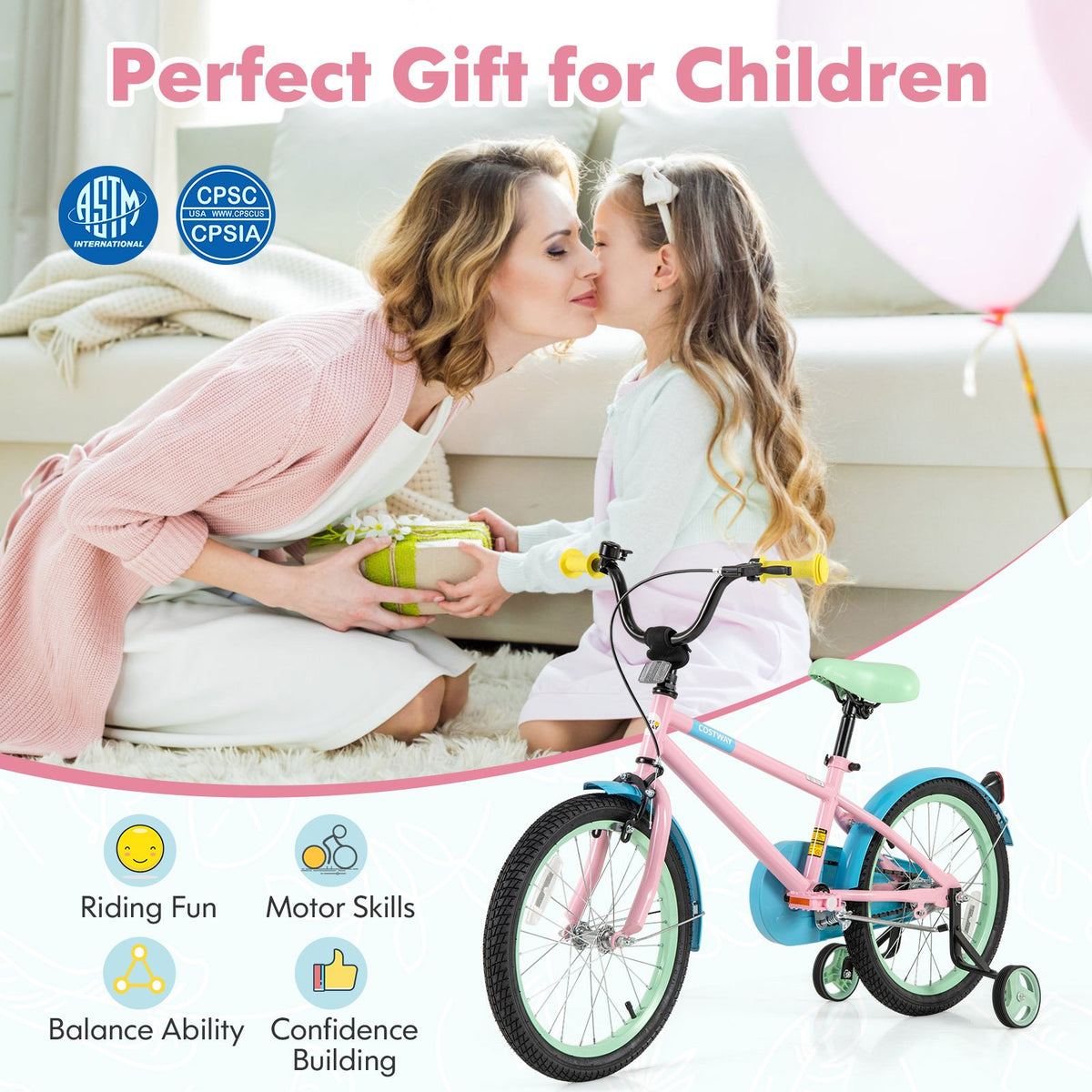 Kids Bike with Adjustable Handlebar and Saddle Pink-18 Inches view 5