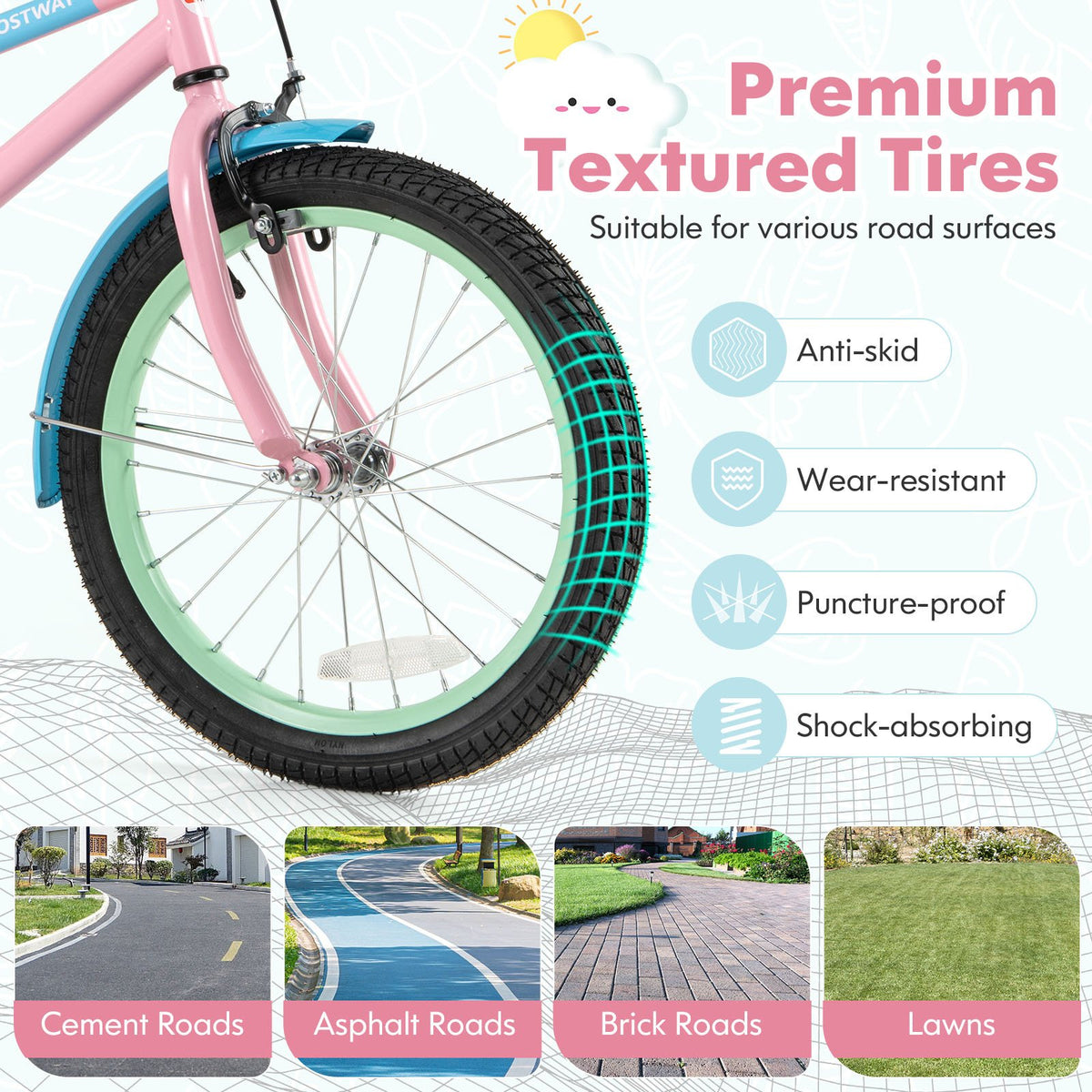 Kids Bike with Adjustable Handlebar and Saddle Pink-18 Inches view 9