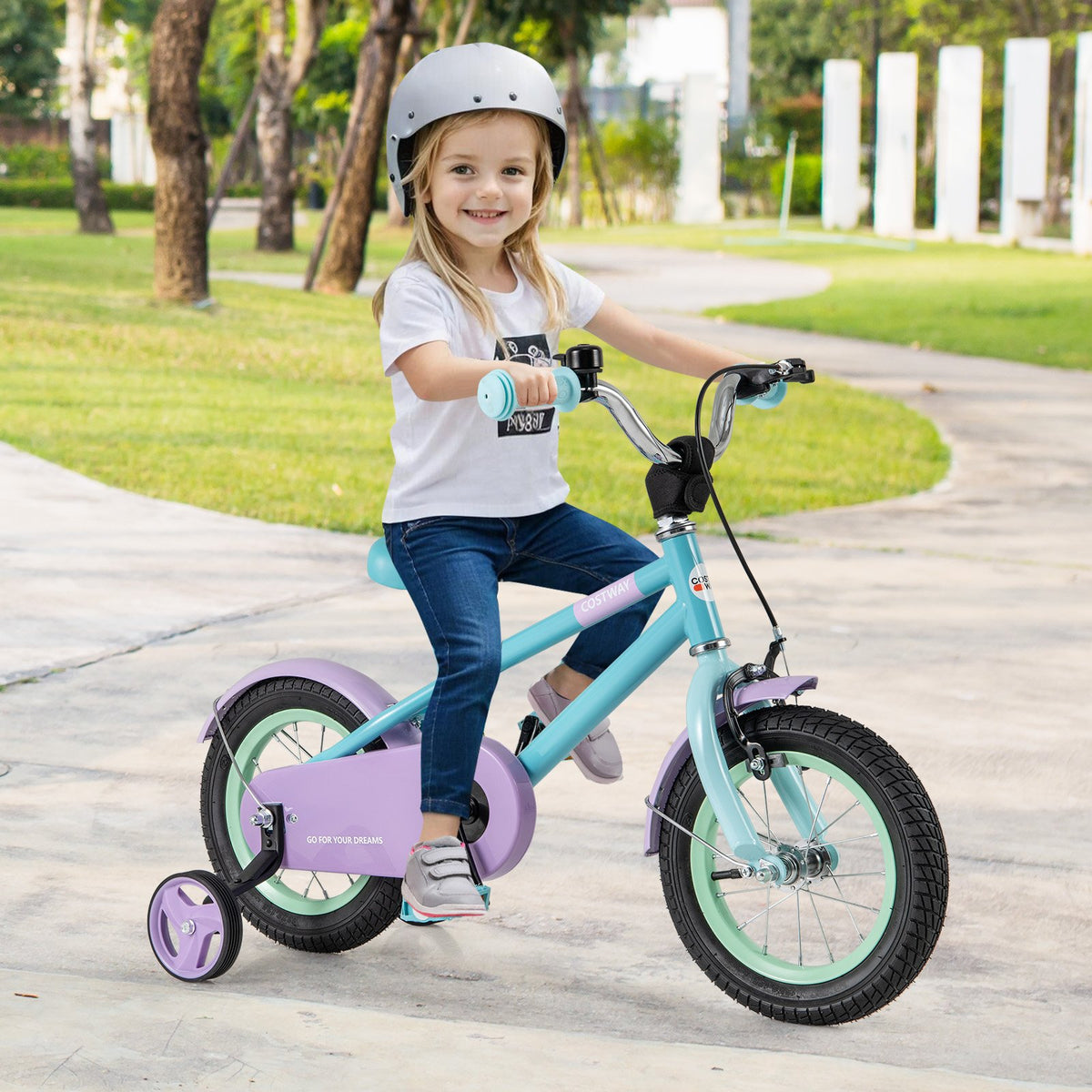 Kids Bike with Adjustable Handlebar and Saddle Purple-12 Inches view 3