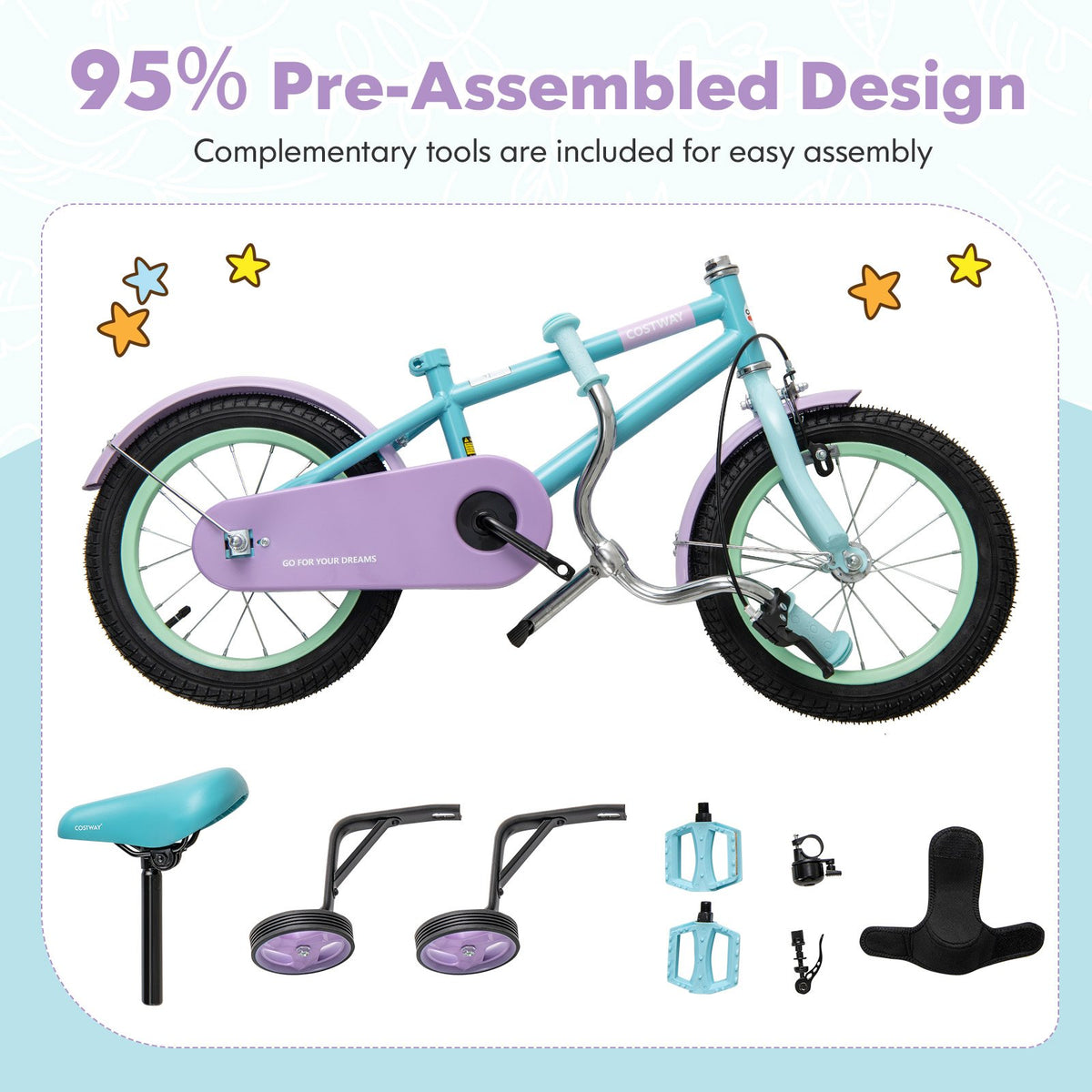 Kids Bike with Adjustable Handlebar and Saddle Purple-12 Inches view 7