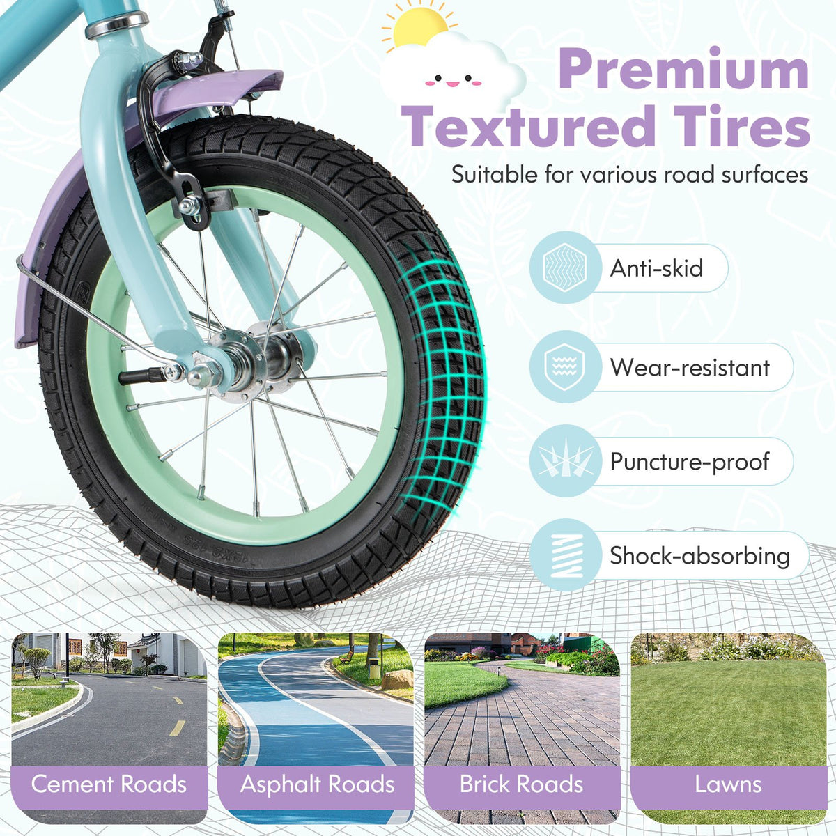 Kids Bike with Adjustable Handlebar and Saddle Purple-12 Inches view 9