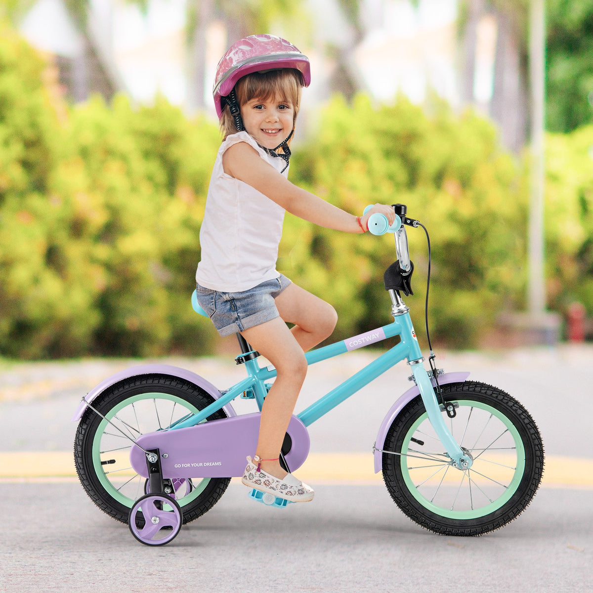 Kids Bike with Adjustable Handlebar and Saddle Purple-14 Inches view 3
