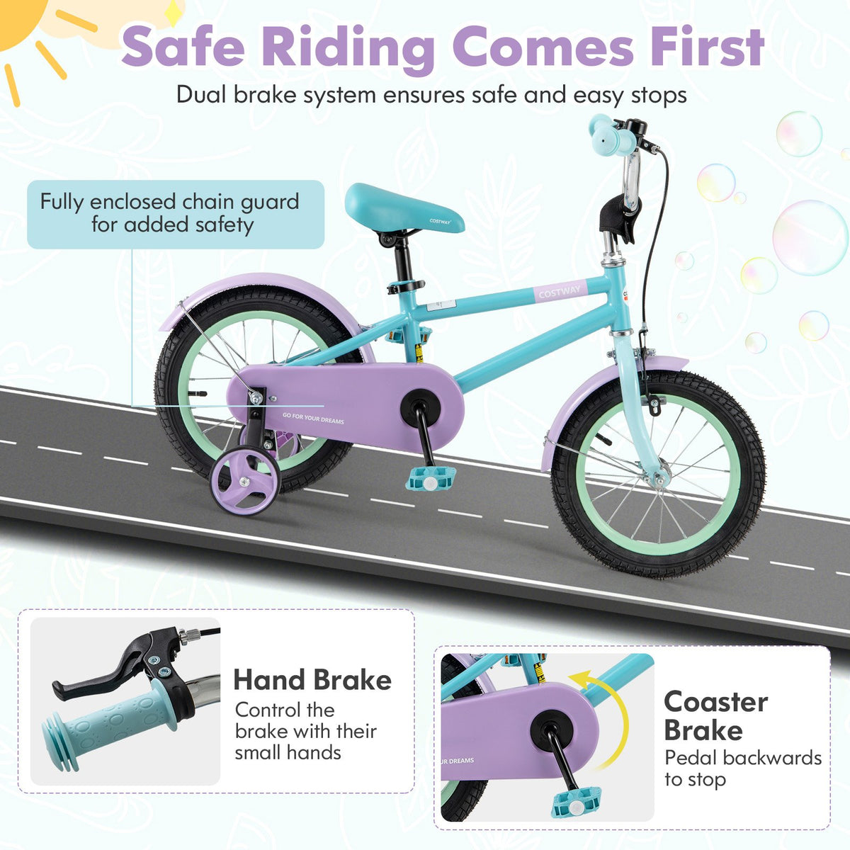 Kids Bike with Adjustable Handlebar and Saddle Purple-14 Inches view 6