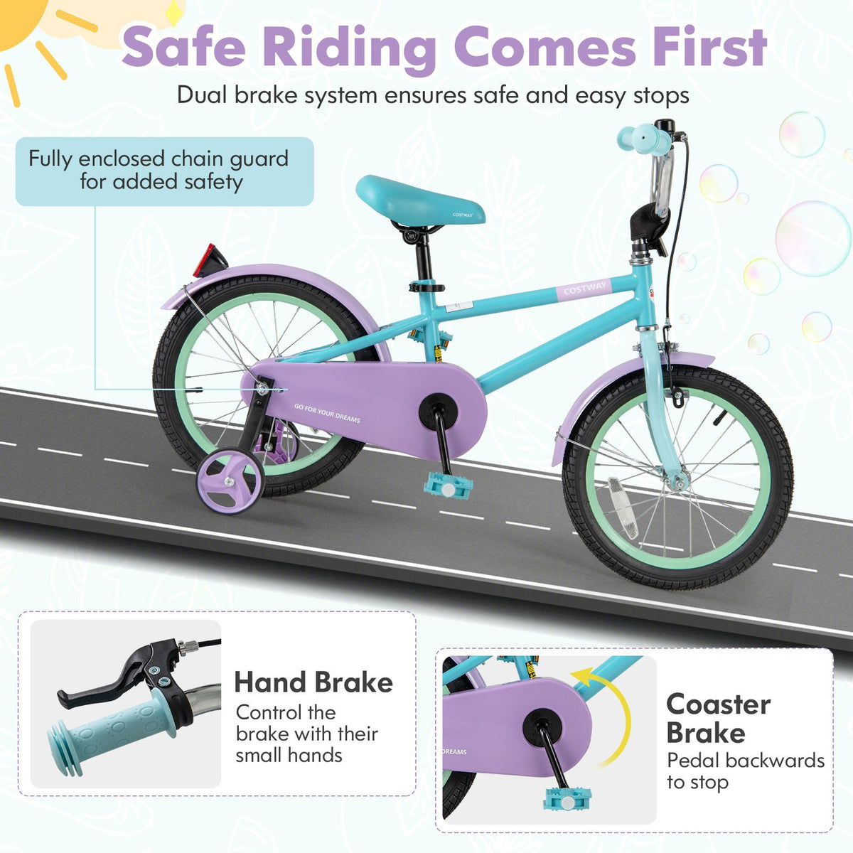 Kids Bike with Adjustable Handlebar and Saddle Purple-16 Inches view 6