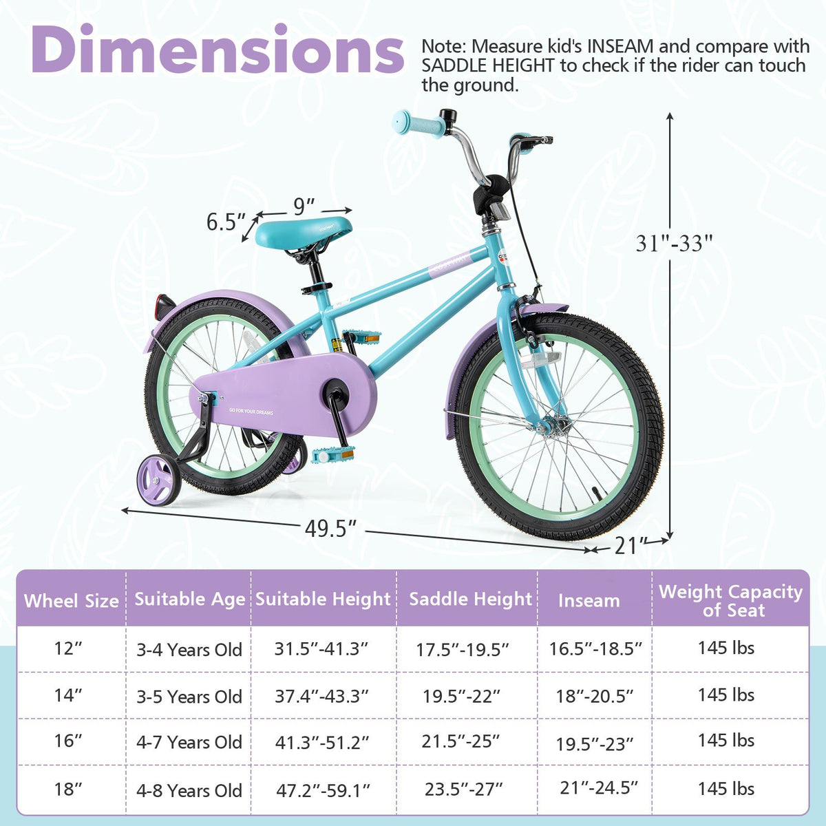 Kids Bike with Adjustable Handlebar and Saddle Purple-18 Inches view 4