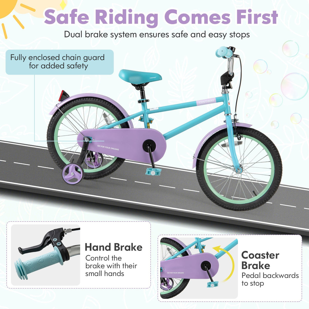 Kids Bike with Adjustable Handlebar and Saddle Purple-18 Inches view 6