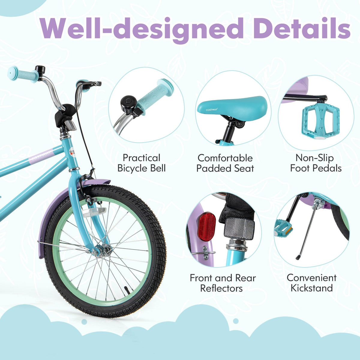 Kids Bike with Adjustable Handlebar and Saddle Purple-18 Inches view 7