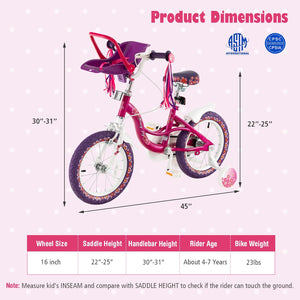 16 Inch Kids Bike with Doll Seat and Removable Training Wheels-16 inches view 4