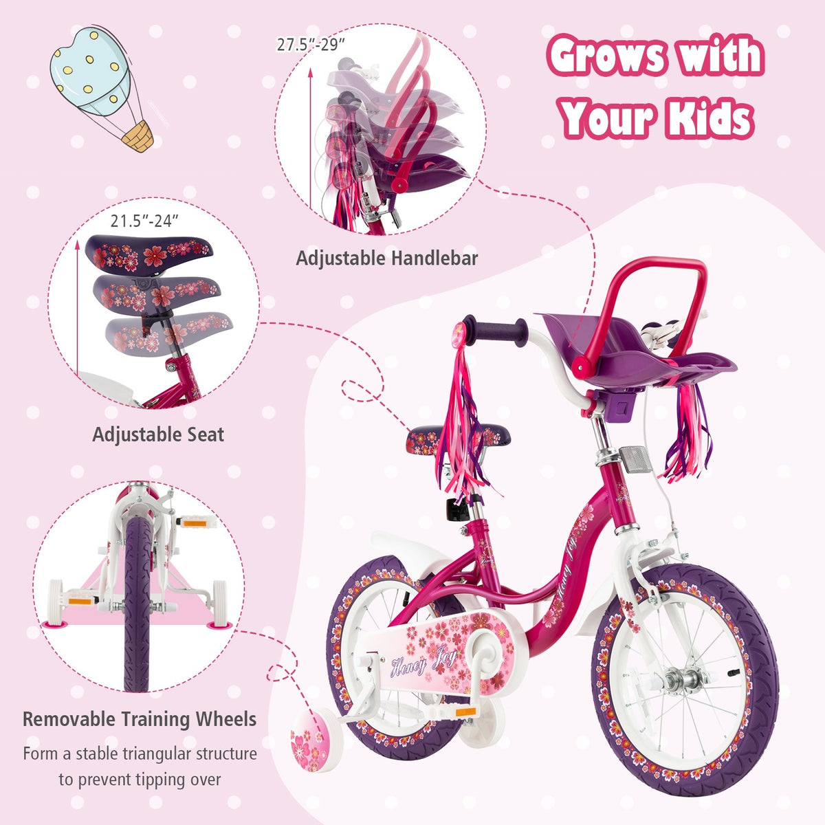 16 Inch Kids Bike with Doll Seat and Removable Training Wheels-16 inches view 5