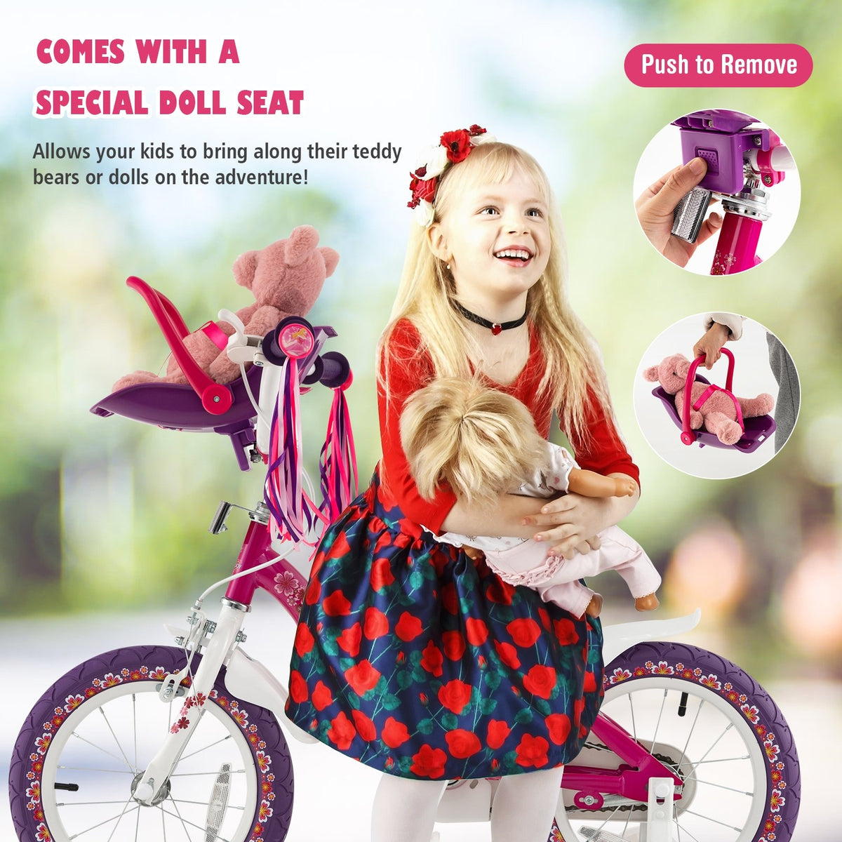 16 Inch Kids Bike with Doll Seat and Removable Training Wheels-16 inches view 6