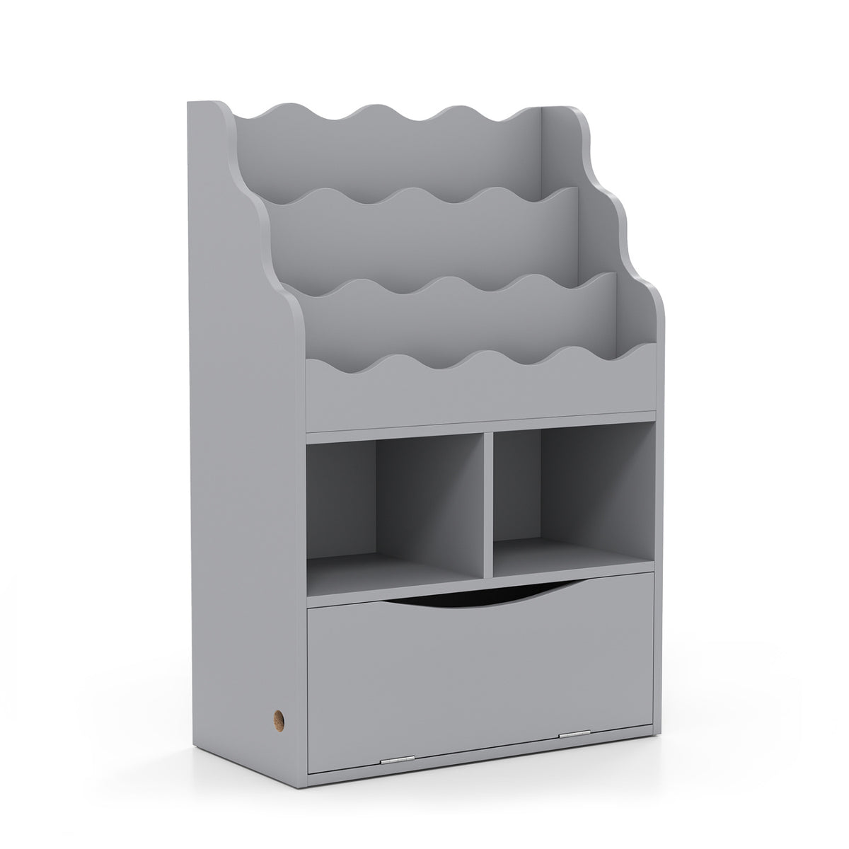 Kids Bookcase with 3-Tier Sling Bookshelf with Shelves Open Cubes and Flip Down Cabinet-Gray