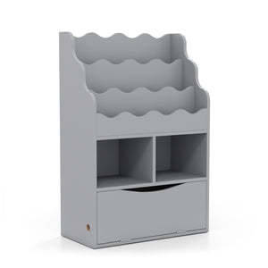 Kids Bookcase with 3-Tier Sling Bookshelf with Shelves Open Cubes and Flip Down Cabinet-Gray