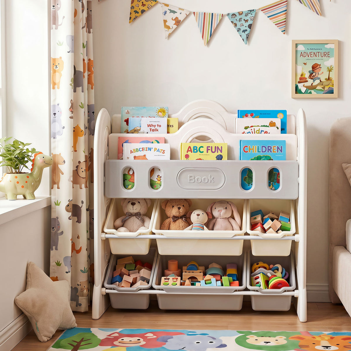 Kids Bookshelf and Toy Storage Organizer with 2 Front-Facing Racks view 3