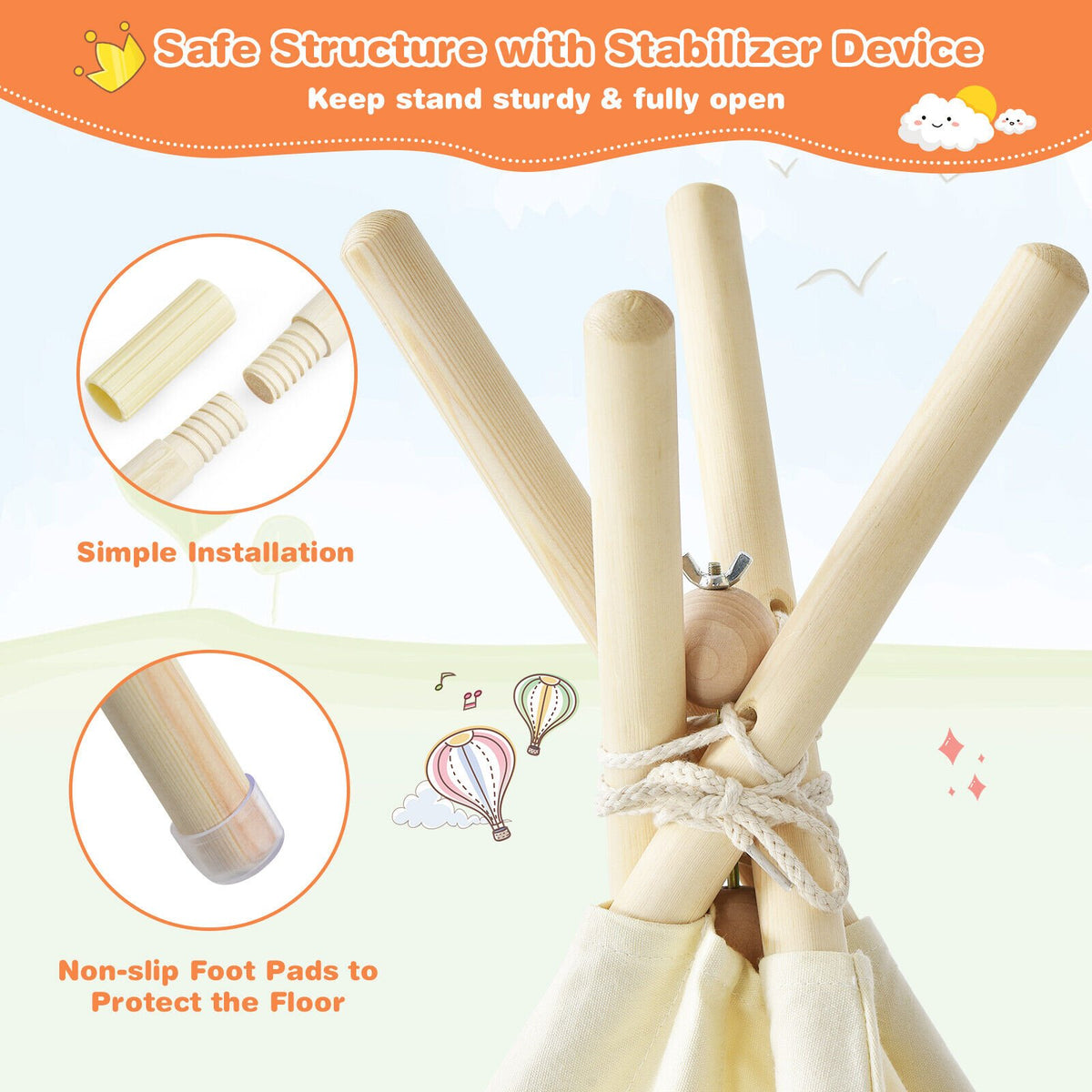 Foldable Kids Canvas Teepee Play Tent view 6