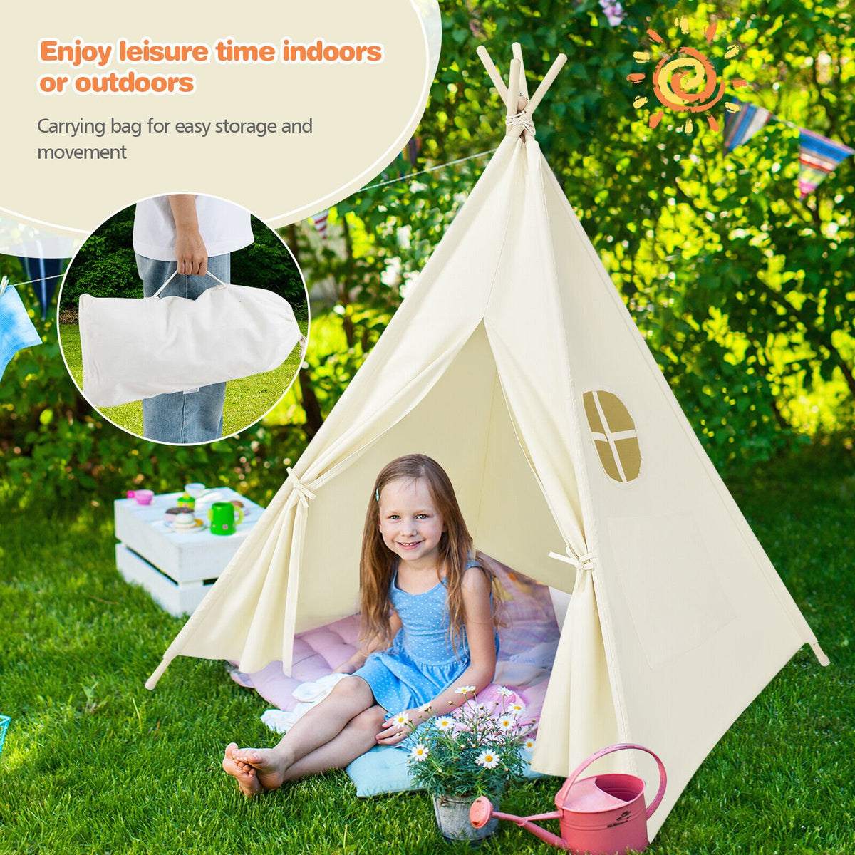Foldable Kids Canvas Teepee Play Tent view 7