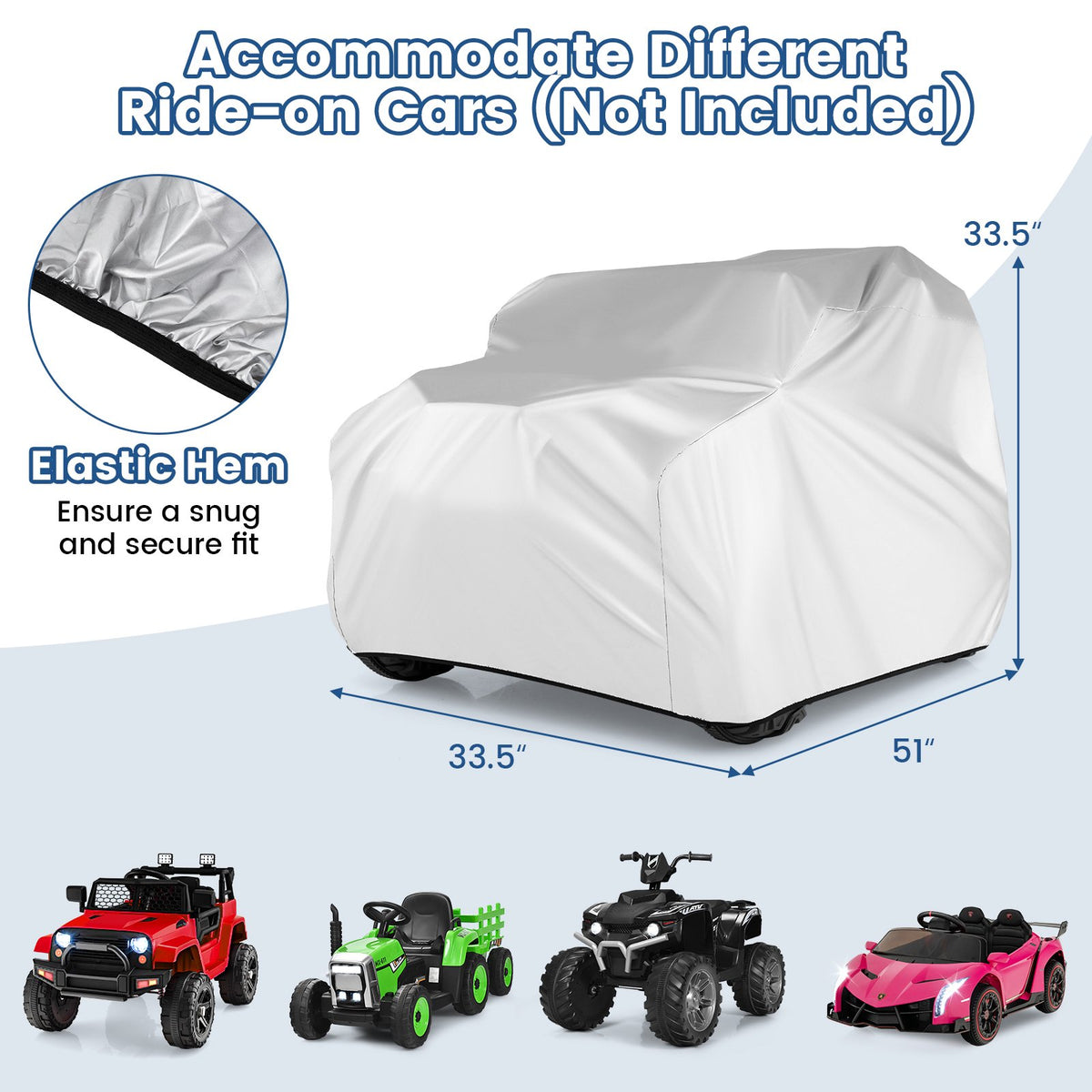 (Only Cover) Kids Car Cover for Power Ride-On Toy Car with Storage Bag view 5