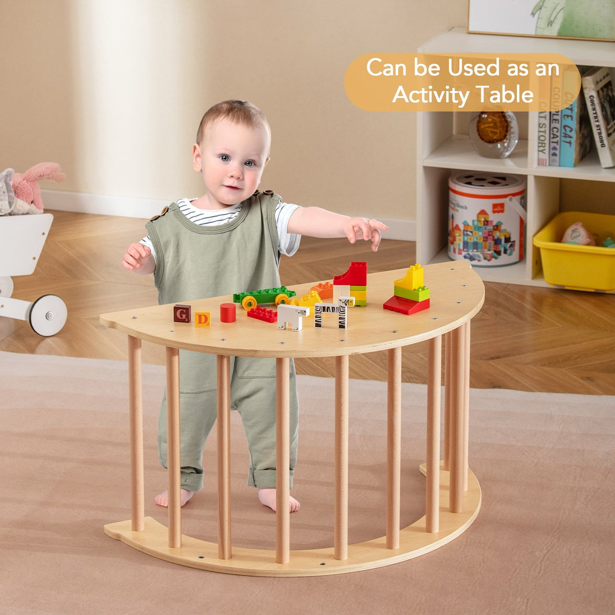 Kids Climbing Arch with Cushion Montessori Arch Climber/Rocker for Toddlers-Beige view 2