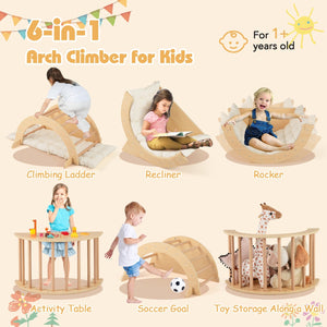 Kids Climbing Arch with Cushion Montessori Arch Climber/Rocker for Toddlers-Beige view 6