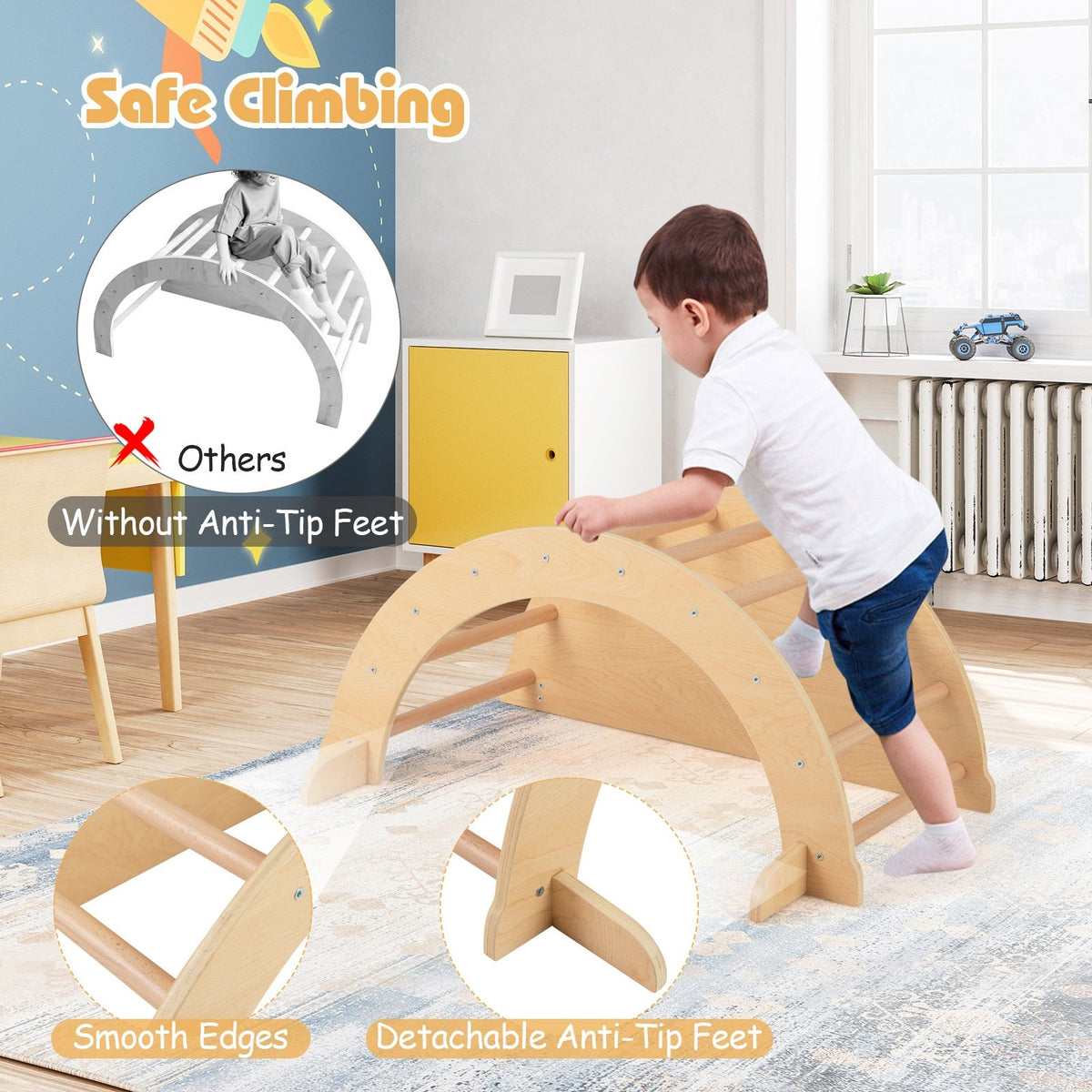 Kids Climbing Arch with Cushion Montessori Arch Climber/Rocker for Toddlers-Beige view 9