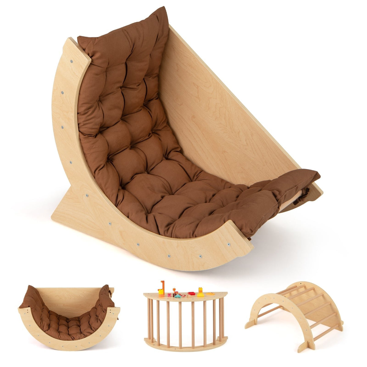 Kids Climbing Arch with Cushion Montessori Arch Climber/Rocker for Toddlers-Coffee