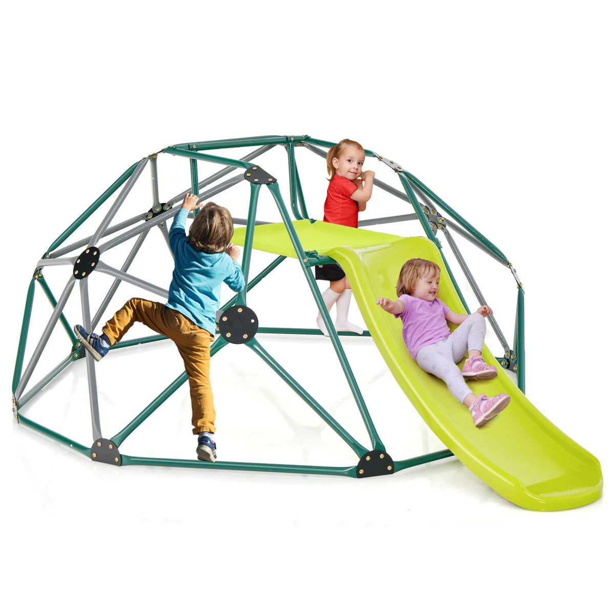 Kids Climbing Dome with Slide and Fabric Cushion for Garden Yard-Green view 2