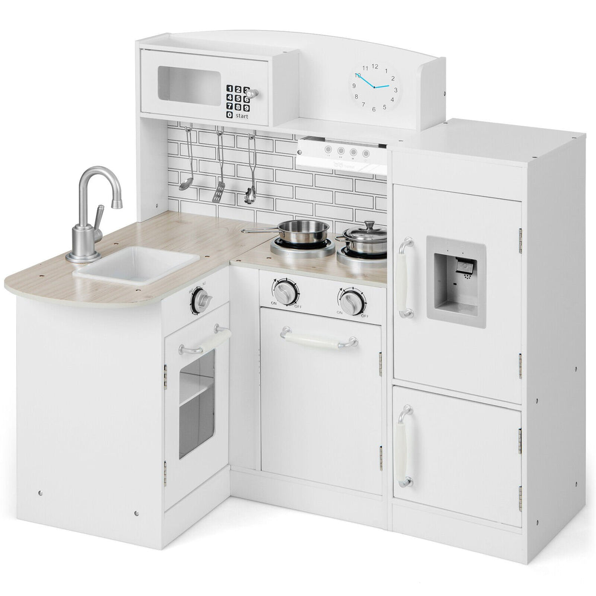 Kids Kitchen Playset Conor Kitchen Toy with Realistic Microwave and Oven Stove-Black & White