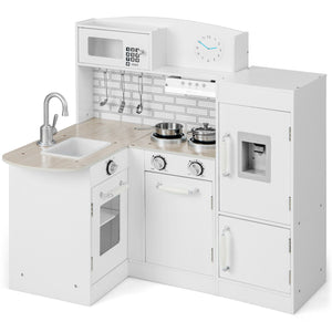 Kids Kitchen Playset Conor Kitchen Toy with Realistic Microwave and Oven Stove-Black & White