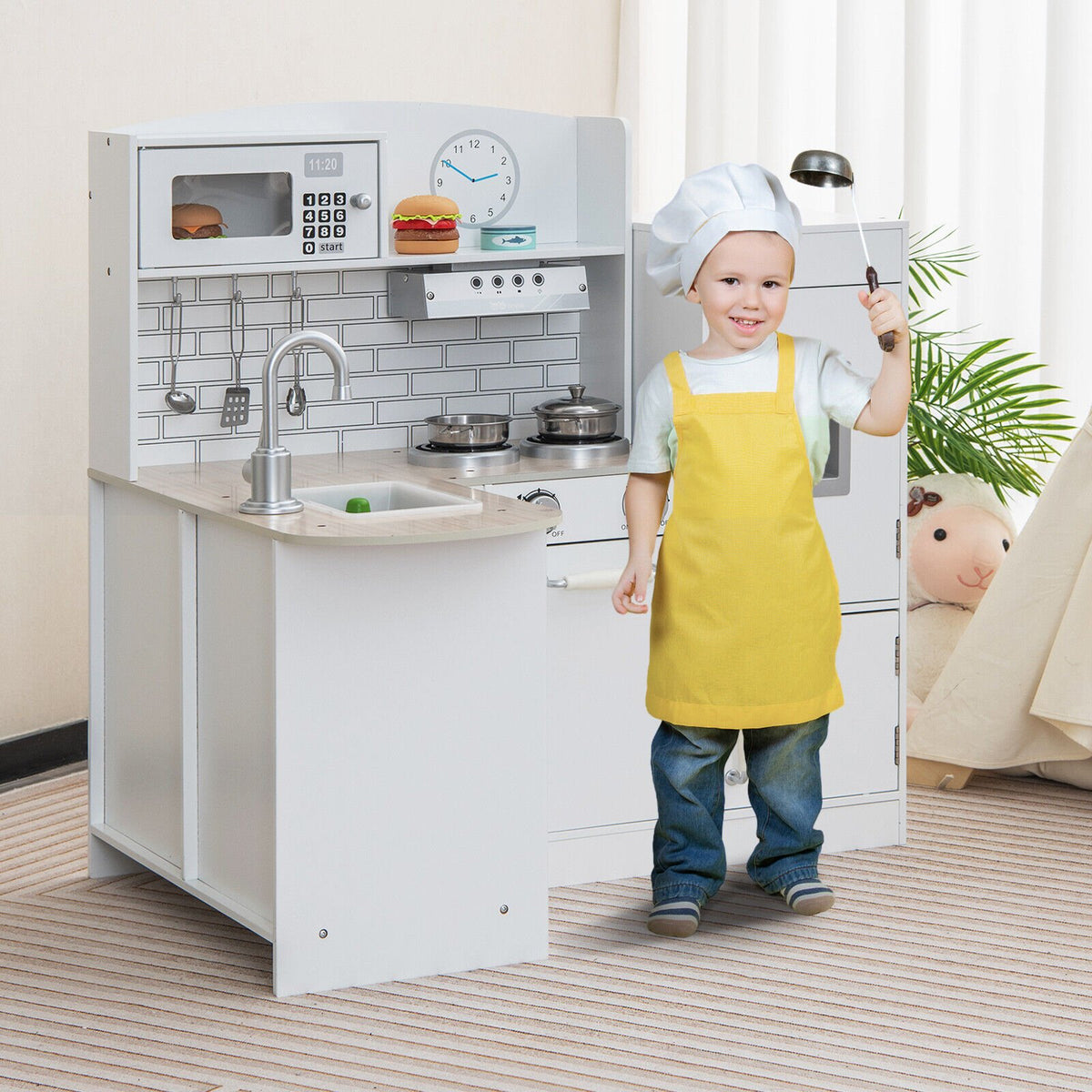 Kids Kitchen Playset Conor Kitchen Toy with Realistic Microwave and Oven Stove-Black & White view 2