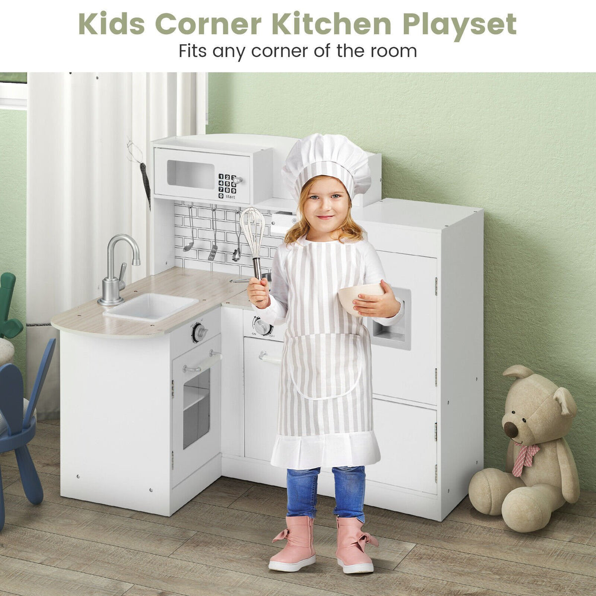 Kids Kitchen Playset Conor Kitchen Toy with Realistic Microwave and Oven Stove-Black & White view 5