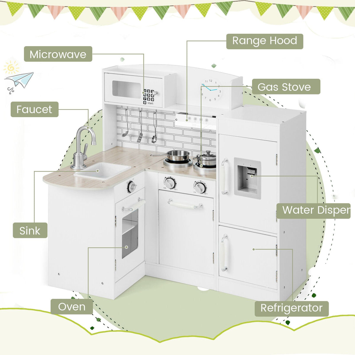Kids Kitchen Playset Conor Kitchen Toy with Realistic Microwave and Oven Stove-Black & White view 8