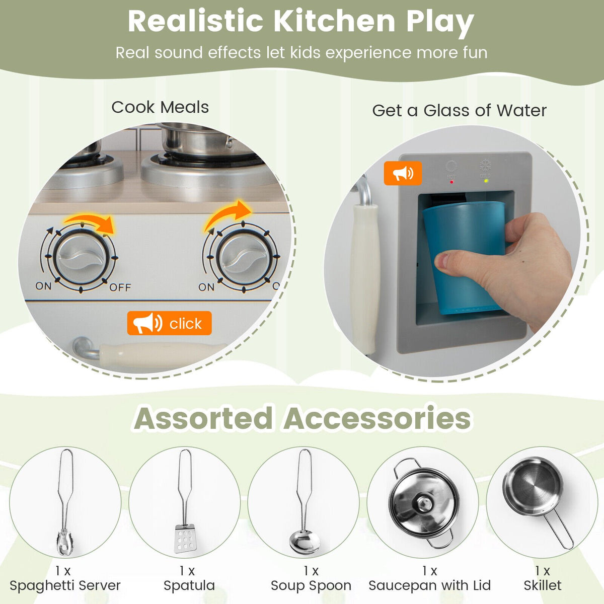Kids Kitchen Playset Conor Kitchen Toy with Realistic Microwave and Oven Stove-Black & White view 9