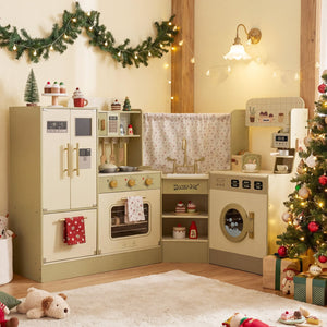 Kids Corner Play Kitchen with Faucet and Dishwasher and Stoves-Green view 2