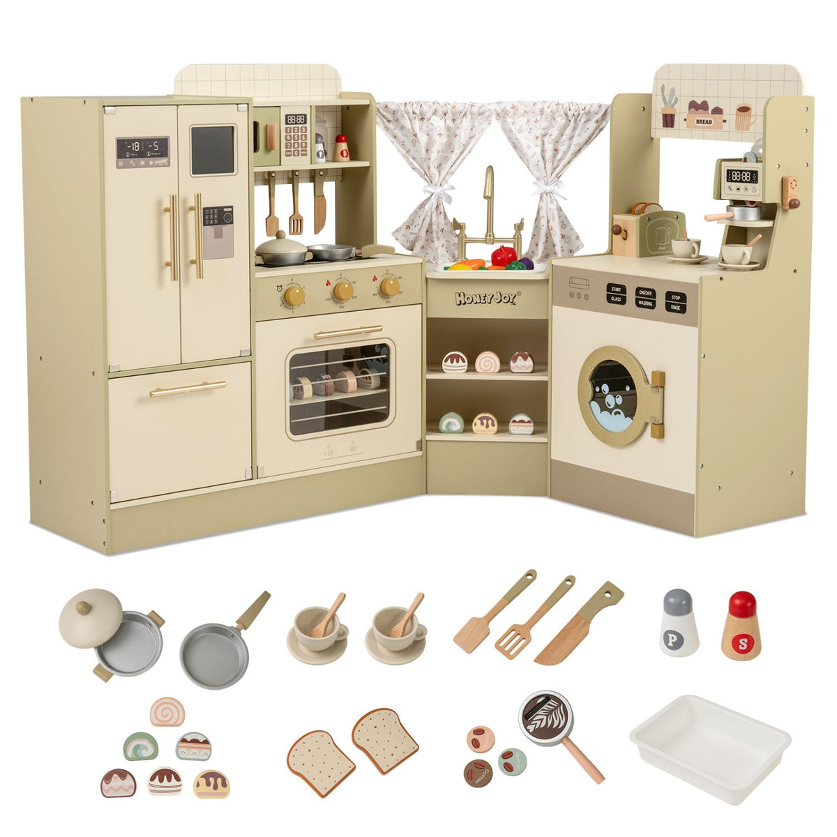 Kids Corner Play Kitchen with Faucet and Dishwasher and Stoves-Green view 4
