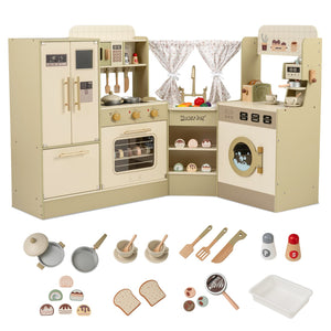 Kids Corner Play Kitchen with Faucet and Dishwasher and Stoves-Green view 4