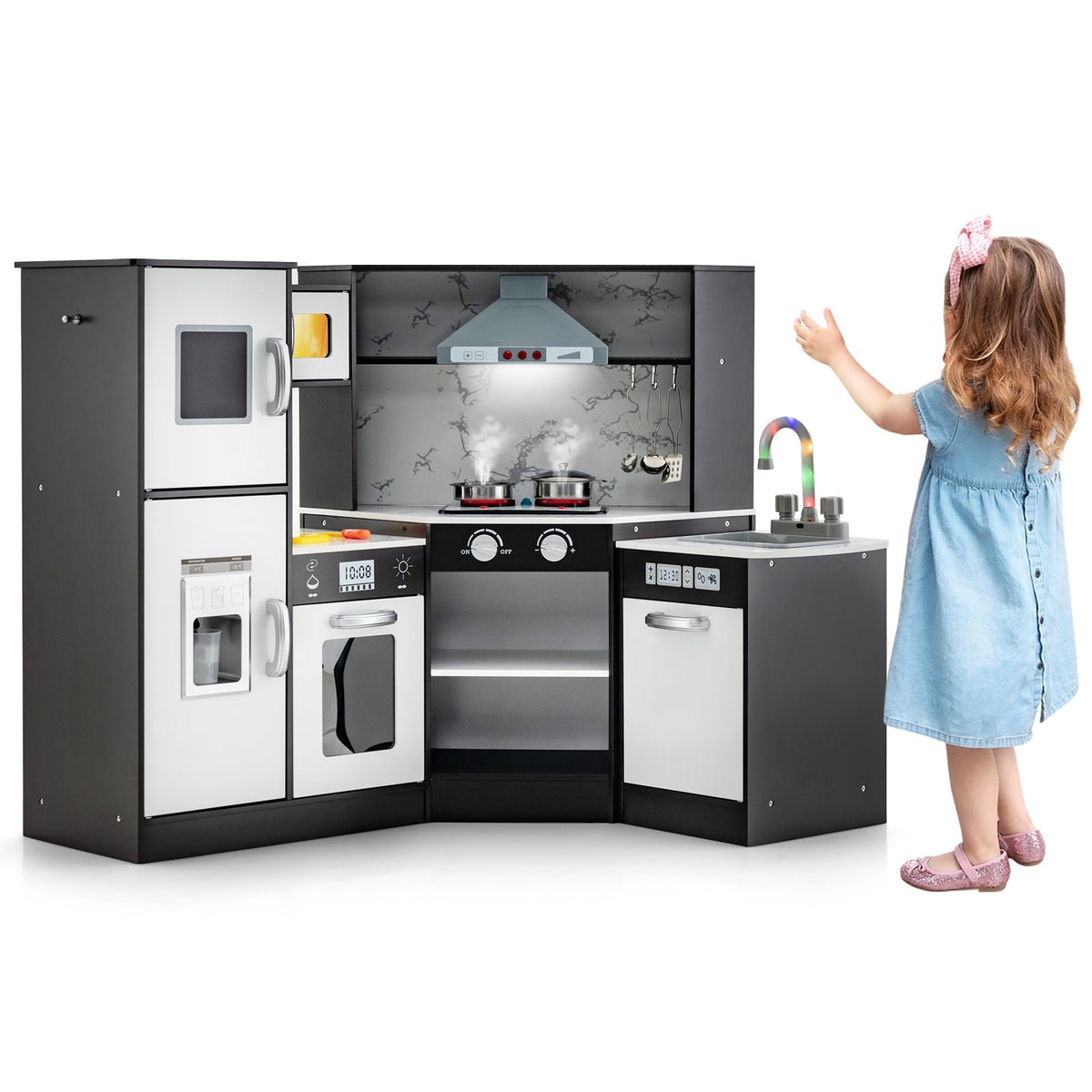 Kids Corner Pretend Kitchen Playset with Separated Washing Basin-Coffee view 3